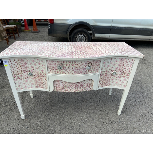 164 - Serpentine 2 drawer and 2 cupboard sideboard, finished with decoupage. W143cm D54cm H92cm 