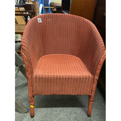 834 - Small Lloyd Loom bedroom chair in deep pink/orange paint. H68 W54 cm