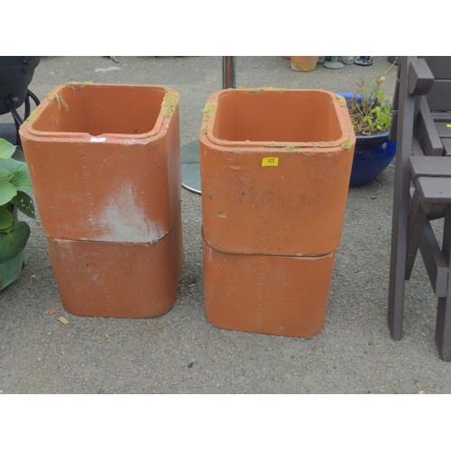 13 - 4x square terracotta pipe sections / raised planters / forcers. 37.5cm H32cm