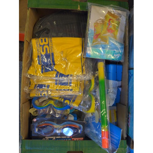 227 - 2 boxes of children's new inflatables, goggle, snorkeling kit etc