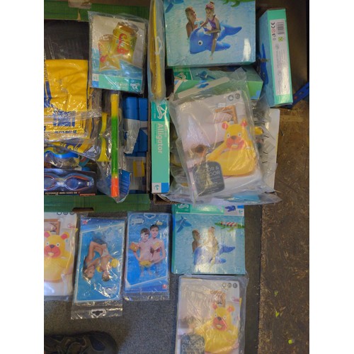 227 - 2 boxes of children's new inflatables, goggle, snorkeling kit etc