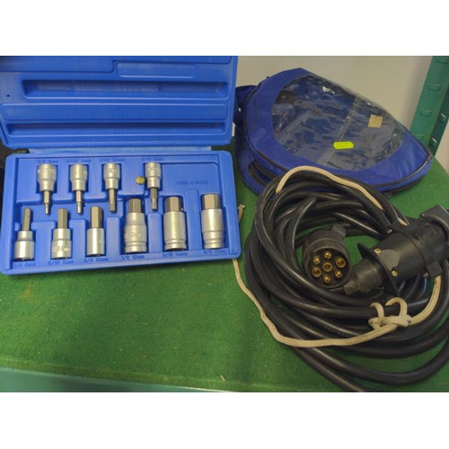 238 - Impact sockets in blue case together with 7 pin trailer extender