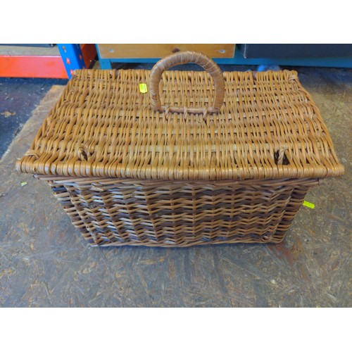 239 - Wicker basket, fishing kit & creel