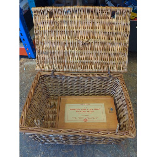 239 - Wicker basket, fishing kit & creel