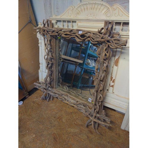 254 - Large mirror framed with driftwood. W99 L 104 cm