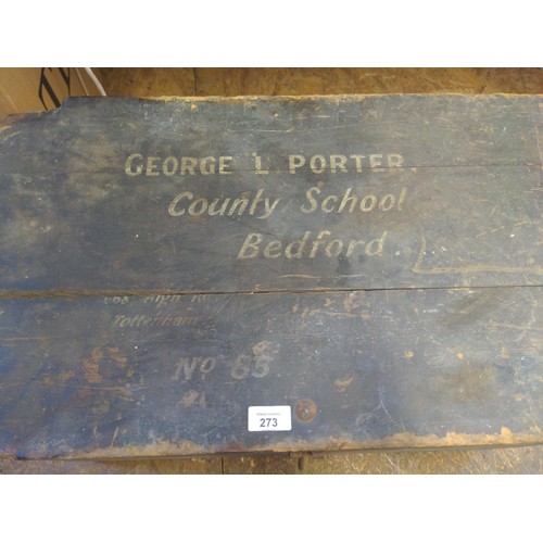 273 - Old painted pine trunk / blanket box, sign written - George L Porter, County School Bedford. 70 x 41... 