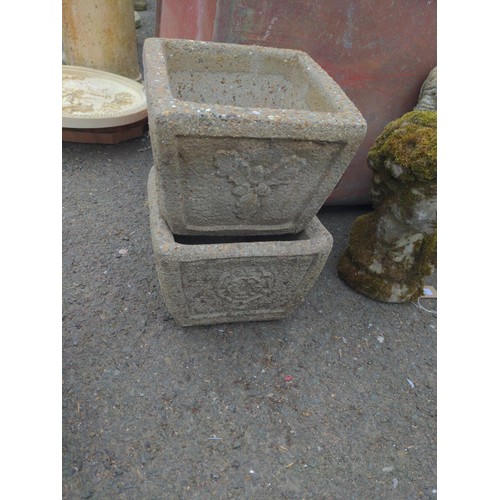 28 - 2 reconstituted stone planters. W25cm H18cm