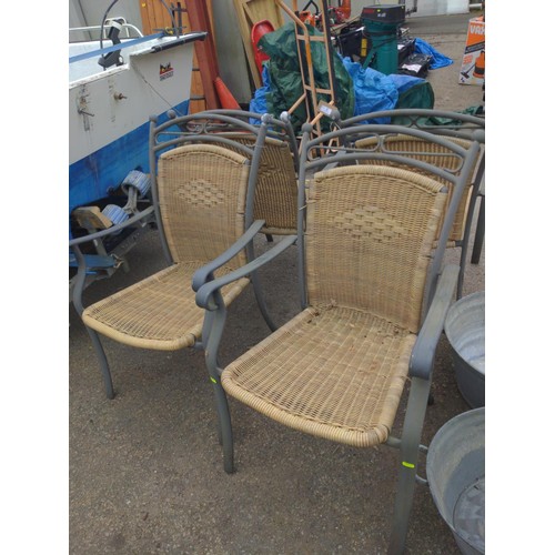 2 - Set of 4 metal framed wicker seated & backed garden chairs together with circular pedestal table