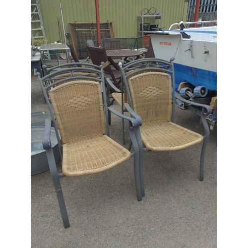 2 - Set of 4 metal framed wicker seated & backed garden chairs together with circular pedestal table