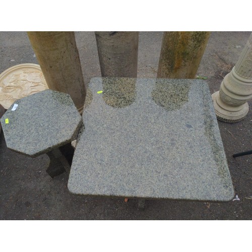 33 - Square polished granite occasional table. W61cm H49cm with matching jardinière stand. H62cm