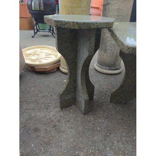 33 - Square polished granite occasional table. W61cm H49cm with matching jardinière stand. H62cm