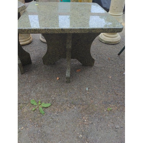 33 - Square polished granite occasional table. W61cm H49cm with matching jardinière stand. H62cm