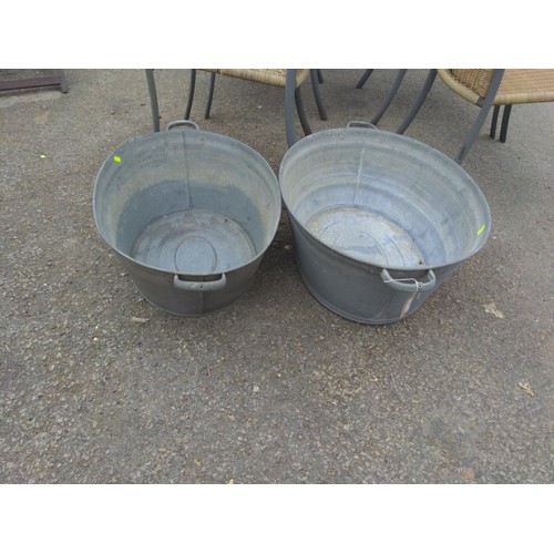 3 - 2x galvanised washtubs. W76cm & 71cm