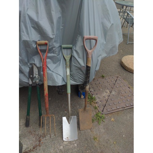 43 - Selection of long handled tools inc loppers shovels etc.