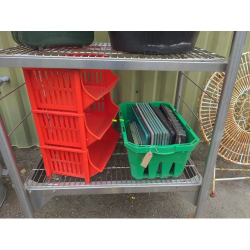 50 - 3 tier plastic vegetable rack with crate of seed trays