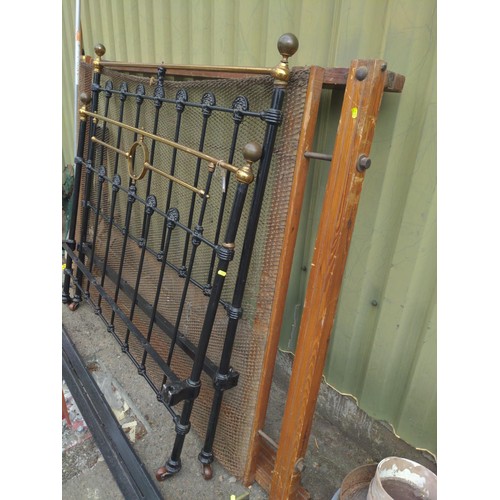 55 - Brass & cast bed frame. 4ft 5 wide. with base