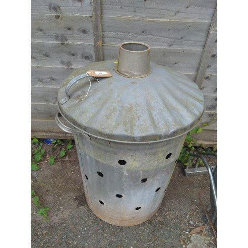 65 - Galvanised garden burner with lid.