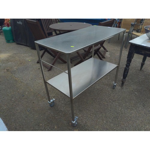 6 - 1 Tier stainless trolley table. D36cm L91cm