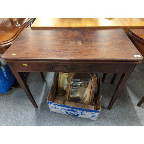 825 - Oak folding card table with wooden playing surface and one drawer W91.5 x D45 x H72.5cm