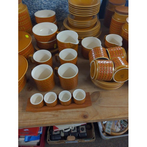 583 - Hornsea Saffron dinner and tea service including kitchen storage jars