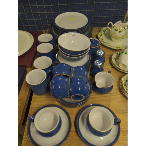 585 - Blue Denby breakfast set 6x Dinner side and cake plates, 6x tea cups and saucers 3 bowls 4 coffee mu... 