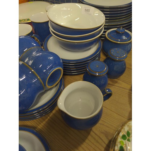 585 - Blue Denby breakfast set 6x Dinner side and cake plates, 6x tea cups and saucers 3 bowls 4 coffee mu... 