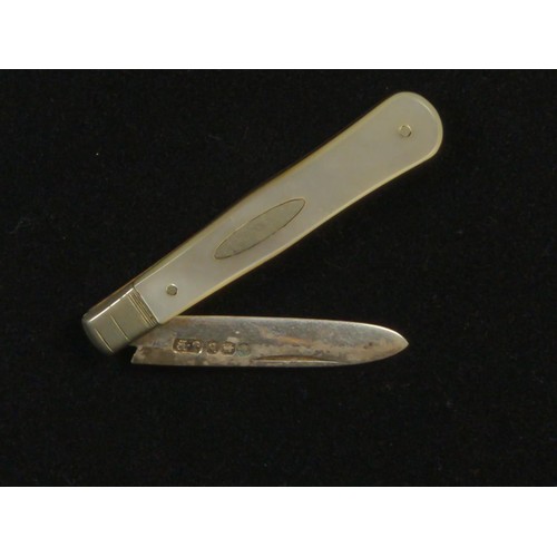 494 - Hallmarked silver cheroot case and fruit knife with mother-of-pearl