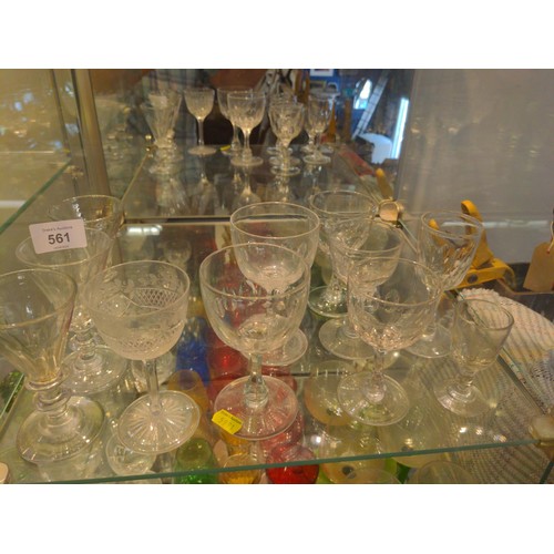 561 - Various sized glasses inc. sherry and port, some early