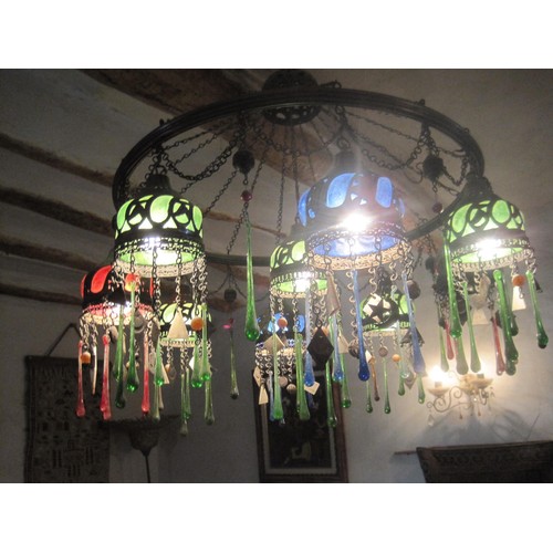 845 - Egyptian chandelier with hand blown glass shades, diameter 70cms