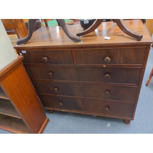 831 - Two drawer over three chest on bun feet. All drawers have locks in place but no keys supplied. W107 ... 