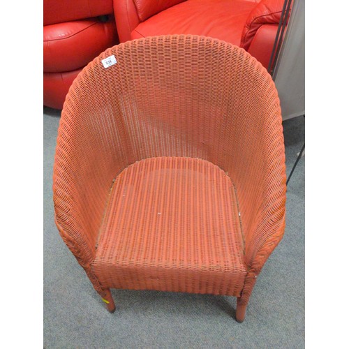 834 - Small Lloyd Loom bedroom chair in deep pink/orange paint. H68 W54 cm