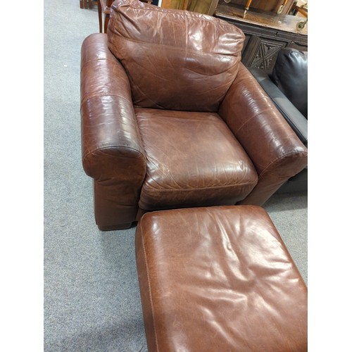 881 - 'Sofitalia' brown leather club chair with footstool