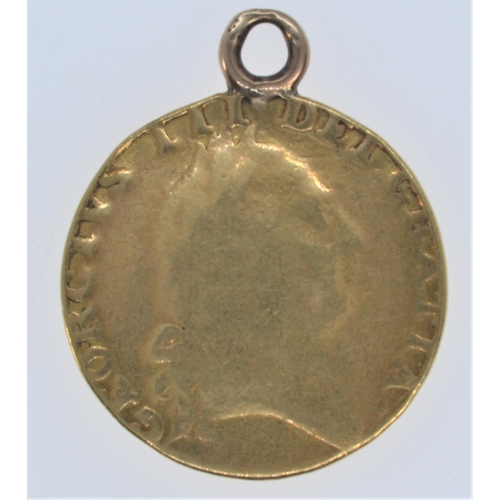 5 - George III 1787 gold spade guinea, with soldered pendant mount, diameter 24mm, 8.3 grams