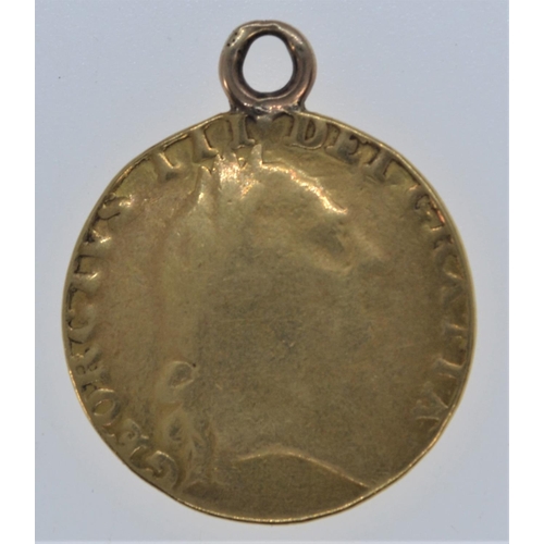 5 - George III 1787 gold spade guinea, with soldered pendant mount, diameter 24mm, 8.3 grams