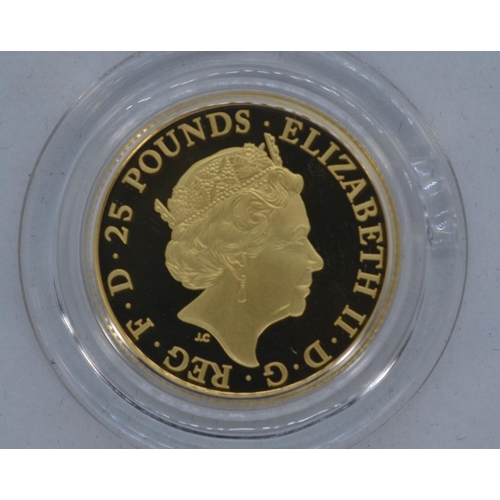 12 - Royal Mint Britannia 2022 UK £25 1/4oz Gold Proof Coin, with certificate, fitted case and... 