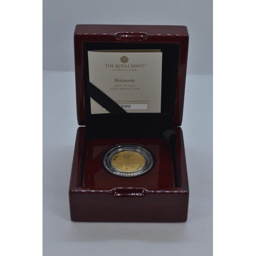 12 - Royal Mint Britannia 2022 UK £25 1/4oz Gold Proof Coin, with certificate, fitted case and... 