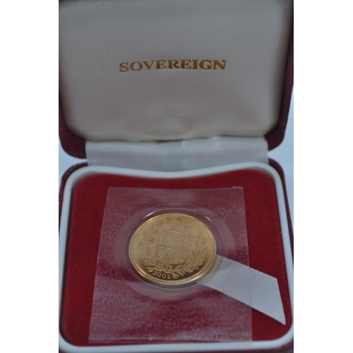 32 - 2002 Elizabeth II full sovereign, with box