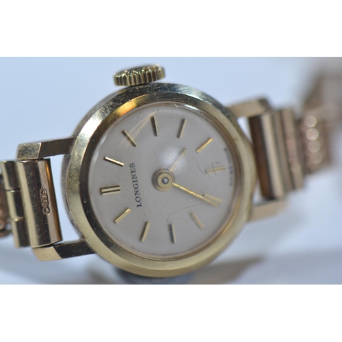 56 - Longines cocktail watch with 9ct gold bracelet strap and case with original box. Gross weight 14.39g... 