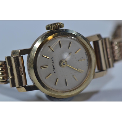 56 - Longines cocktail watch with 9ct gold bracelet strap and case with original box. Gross weight 14.39g... 