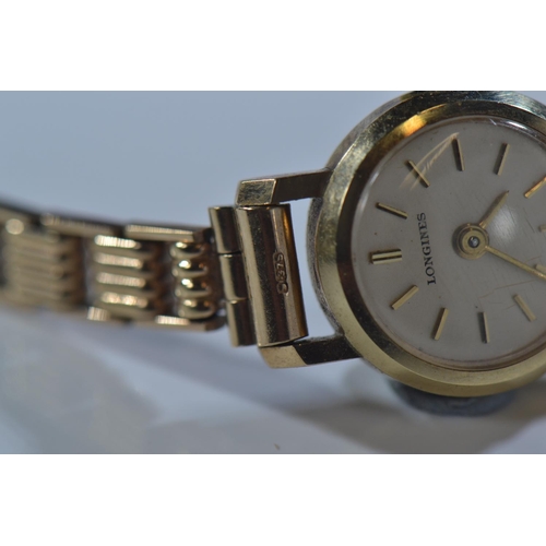 56 - Longines cocktail watch with 9ct gold bracelet strap and case with original box. Gross weight 14.39g... 