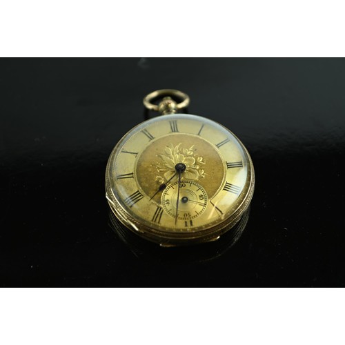 57 - Ladies open face pocket watch 14k gold with sub second hand. No 23737 Patent Server (gross weight 42... 