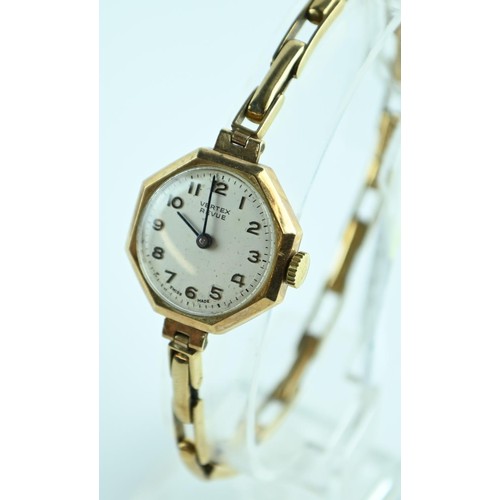 62 - Vertex Revue 9ct 17 jewels ladies octagonal faced wrist watch with engraving to inside back, C&C... 