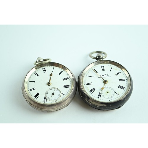 67 - Two gents silver pocket watches as found. Both opened face and one with T.P.H. 806 inside back and t... 