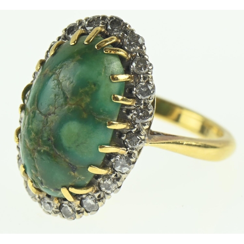 76 - 18ct gold, green turquoise & diamond cluster ring surrounded by 20 brilliant cut diamonds size N... 