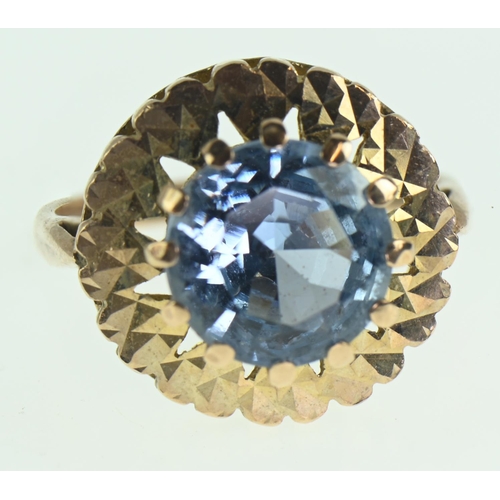 83 - 9ct gold ring set with aquamarine (stone diameter 9mm), size N, gross weight 5.62 grams