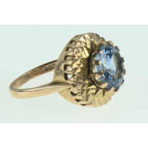 83 - 9ct gold ring set with aquamarine (stone diameter 9mm), size N, gross weight 5.62 grams