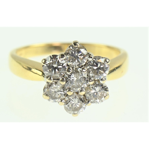 84 - 18ct gold and diamond flower cluster ring, (Estimated average diamond diameter 3.5mm each.), size M1... 