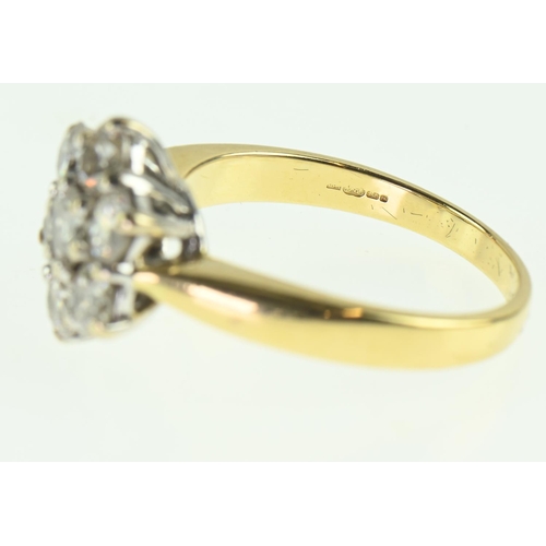 84 - 18ct gold and diamond flower cluster ring, (Estimated average diamond diameter 3.5mm each.), size M1... 