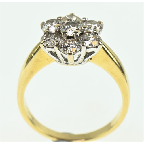 84 - 18ct gold and diamond flower cluster ring, (Estimated average diamond diameter 3.5mm each.), size M1... 