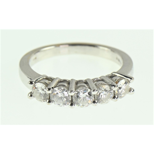 86 - 18ct white gold and five stone diamond ring, size M, gross weight 4.84 grams